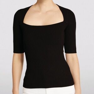 GANNI Black Square-neck Knit Top